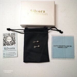 Silvora Hypoallergenic 925 Sterling Silver Ball Stud Earrings New In Box as Pic